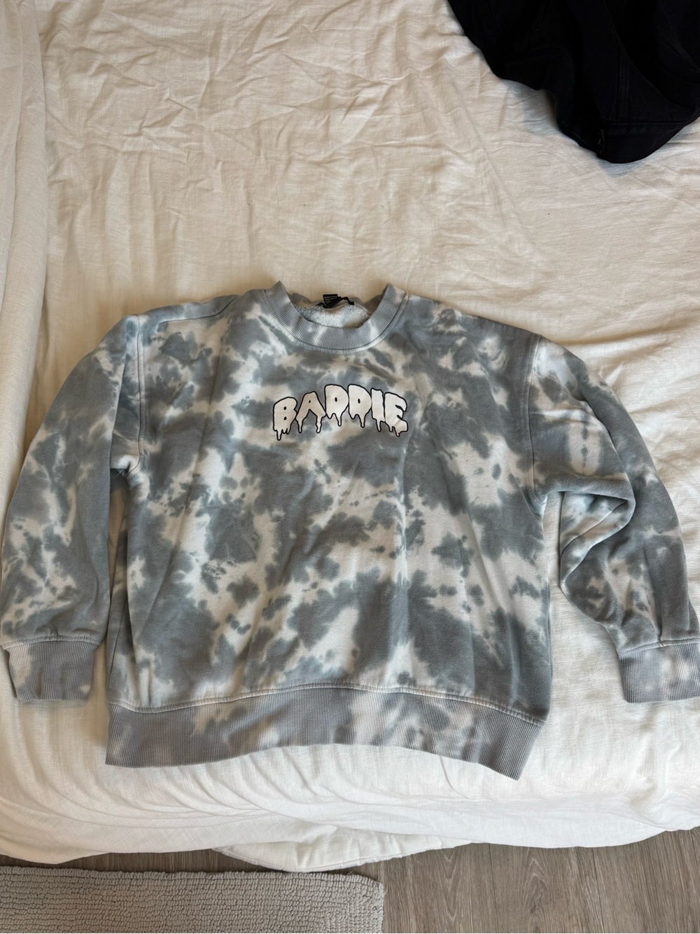 H&M Grey Tie-Dye 'BADDIE' Crewneck Sweatshirt
